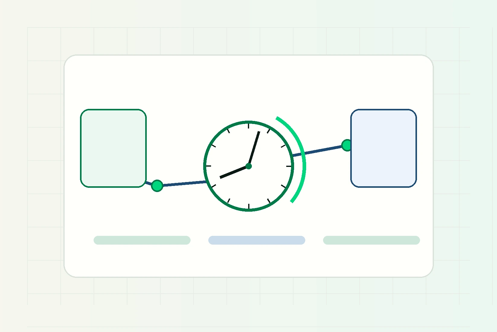 Ilustración abstracta de un reloj de corte bancario y un flujo de pago USD a MXN